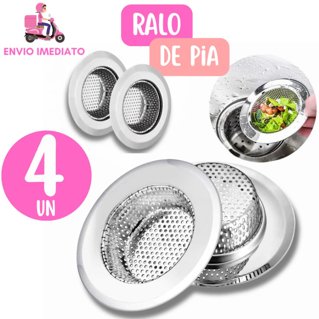 Kit 4 Ralo Ralinho de Pia Inox  9cm para Válvula Americana  Tipo Japonês para Casa