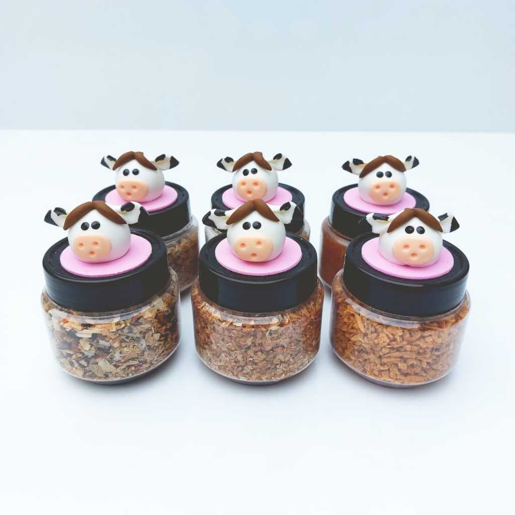 Kit Porta Temperos Decorado – 5 ou 6 Unidades | Potes 120ml com Tampas de Biscuit Vaquinha