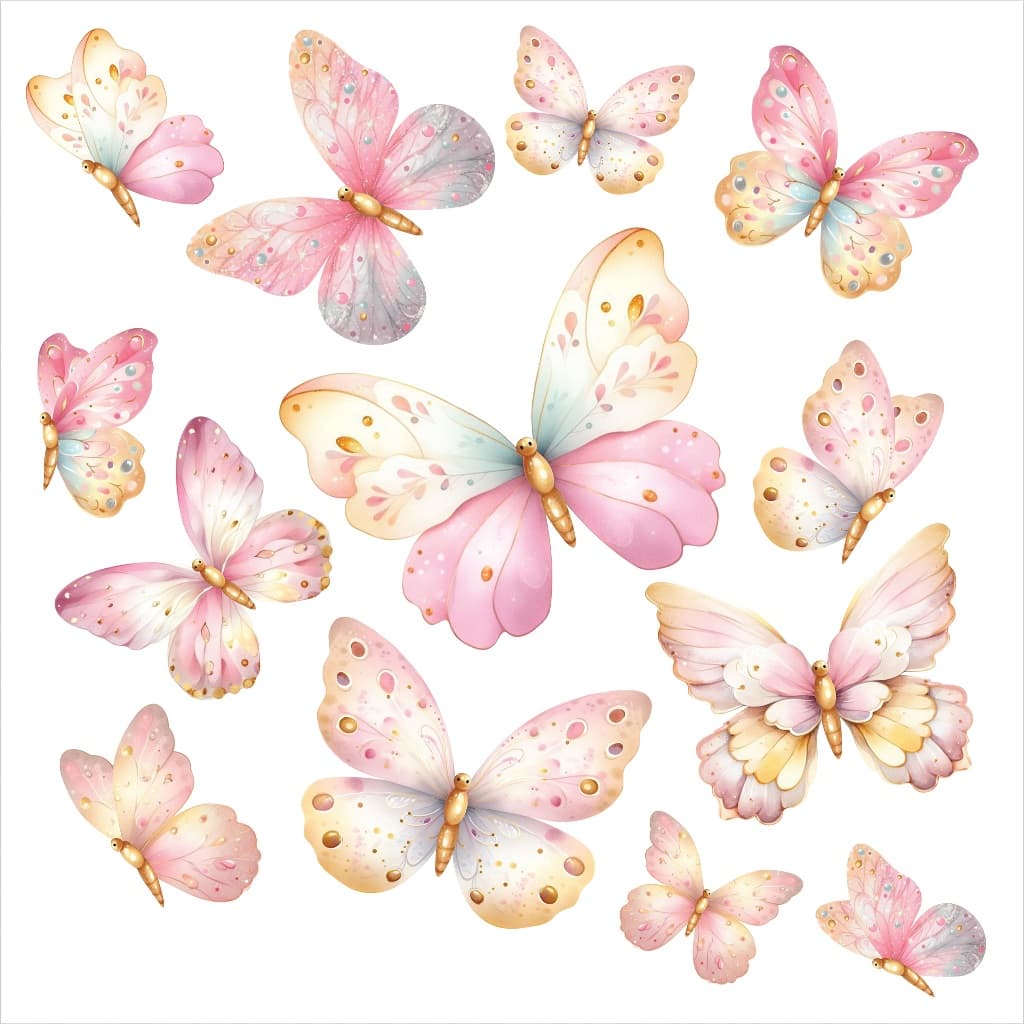 73 Adesivos De Parede Borboletas Aquarela Rosa, Rosé Decoração Quarto Infantil