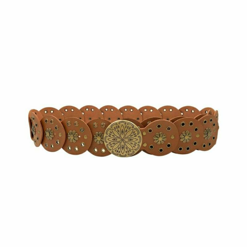 Cinto Largo Redondo Cinto Boho Feminino Vintage Couro PU Oco Ocidental Cowboy Cinto Country Lançamento