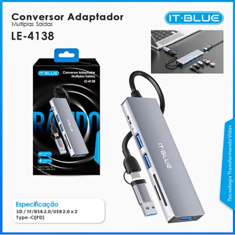 Hub e leitor de cartao usb3.0/type c (3 usb3.0 /1type c /ssd.sd）