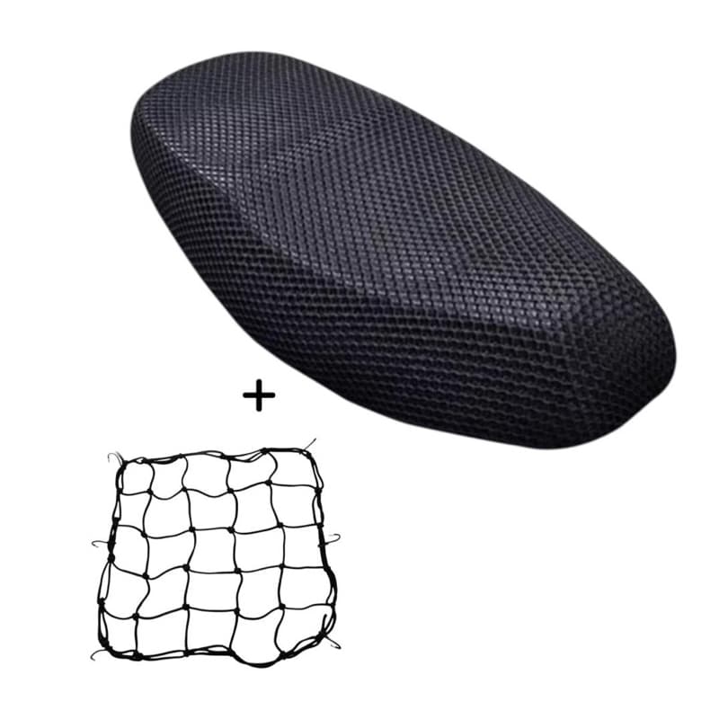 Kit Capa Moto Térmica Banco Impermeável + Rede Elastica Aranha Preta 35x35cm Moto Bagageiro Capacete