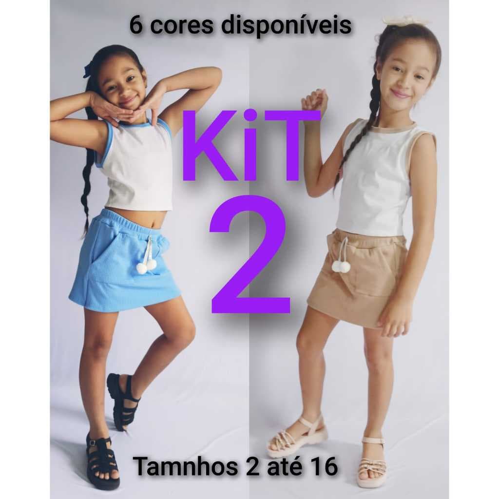 KIT 2 conjunto infantil menina juvenil femenino short saia e regata