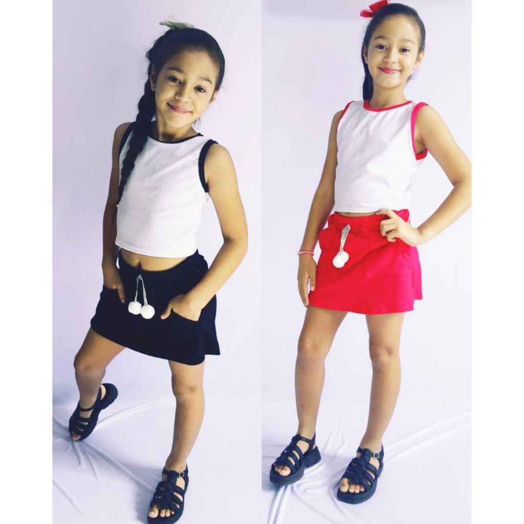 conjunto infantil menina juvenil feminino short saia anarruga regata ribana