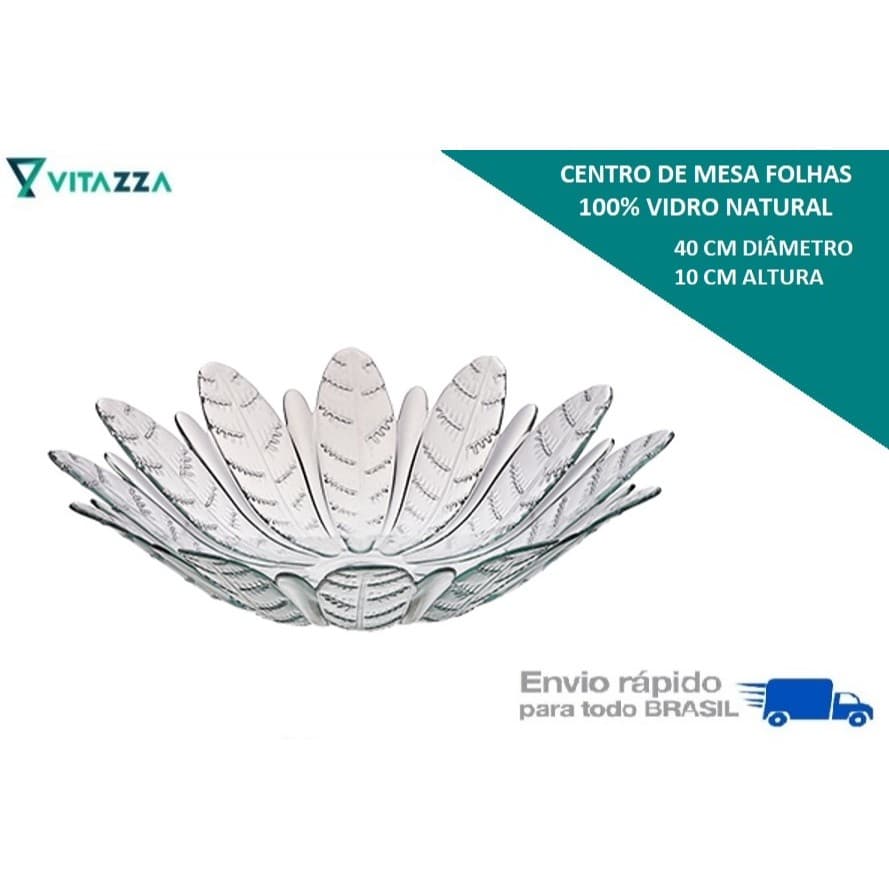 Centro de Mesa Vidro Fruteira Folhas 40cm Vitazza