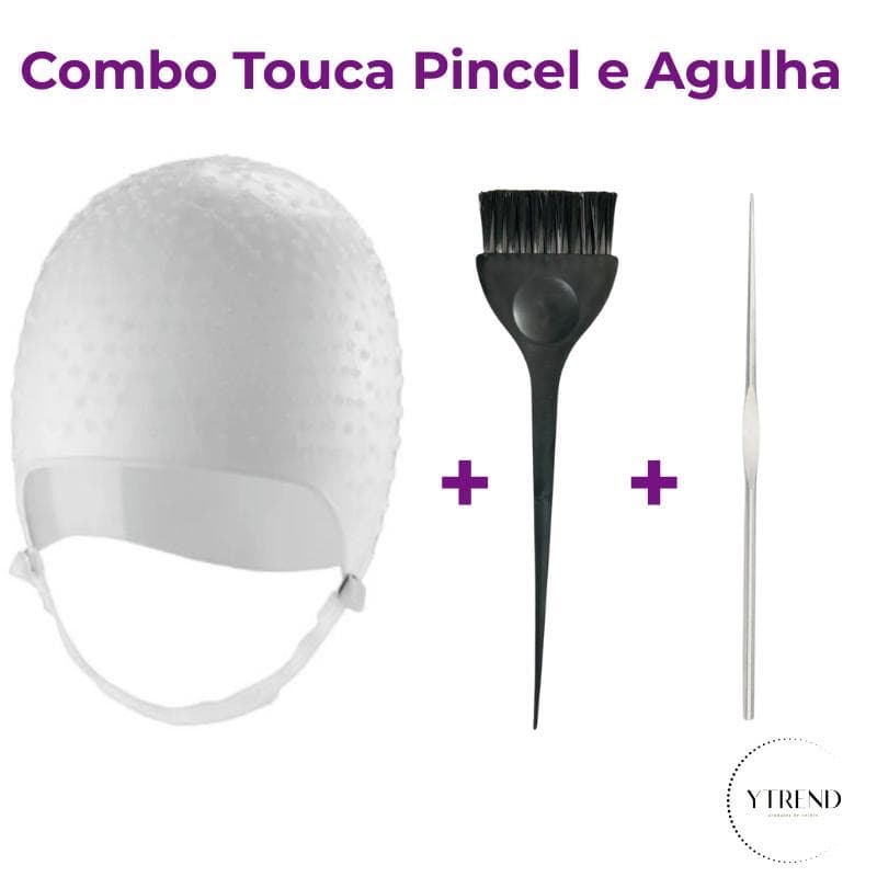Kit Touca Profissional YTrend com Pincel e Agulha para Luzes 1000 Furos