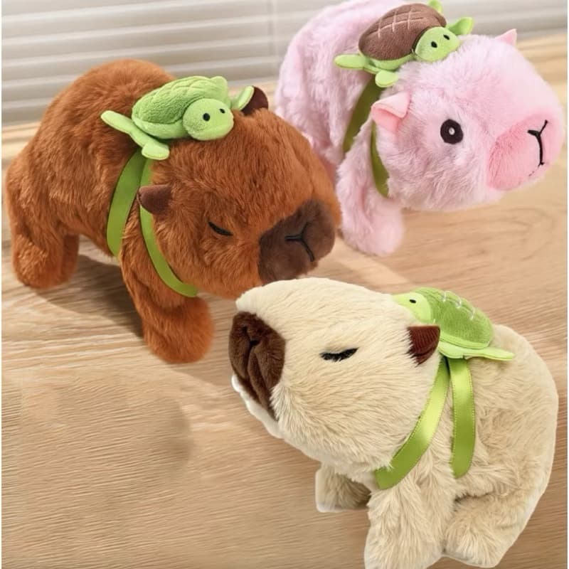 Capivara Filó Pelúcia Antialérgica com Mochila Tartaruga para menino e menina Rosa