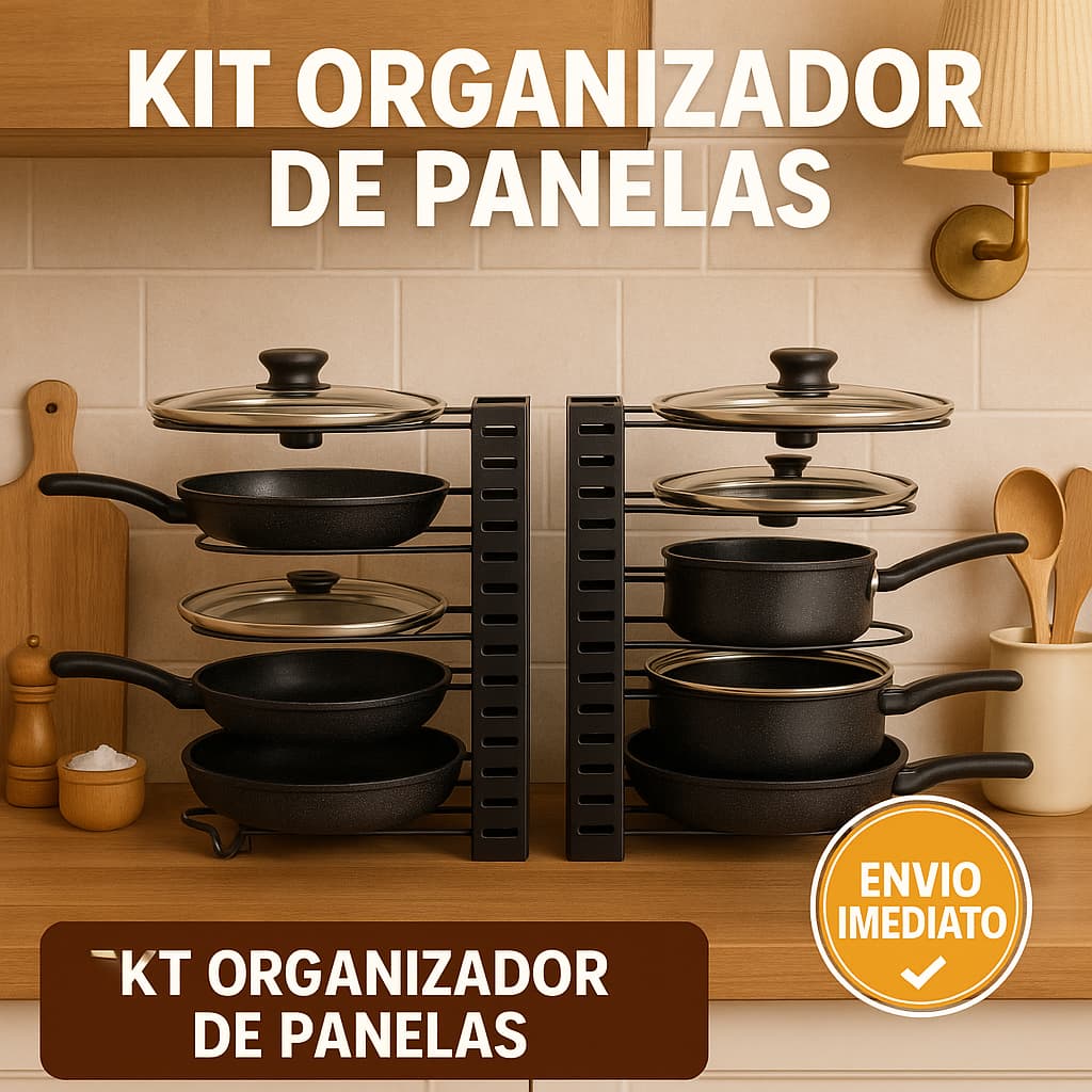 kit Organizador de Panelas Suporte de Tampas Porta Panelas Ajustável Armario Pia Cozinha - Sortido