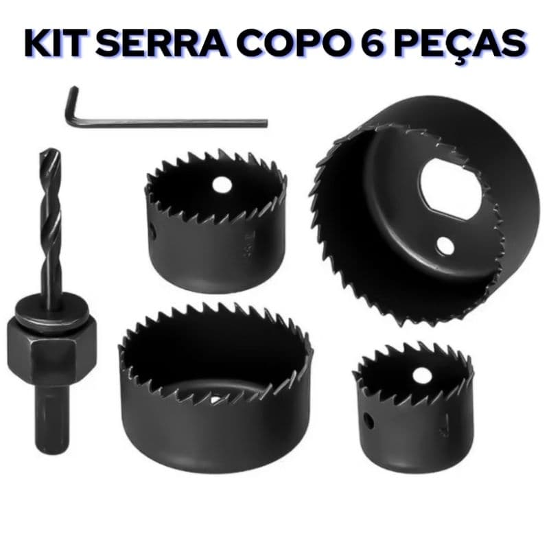 Kit Jogo Serra Copo 6 Peças 32 A 54mm Madeira Gesso Pvc Para Uso Profissional