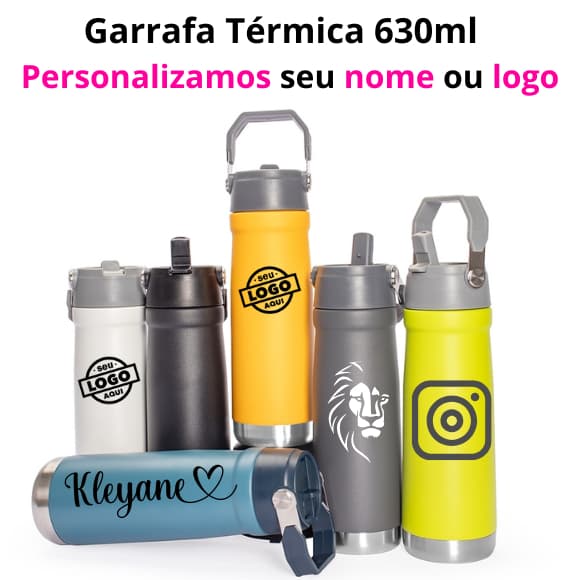 Garrafa Térmica 630ml com bico flexível integrado à tampa Personalizada
