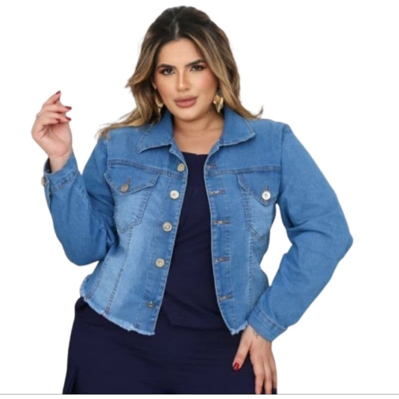 Jaqueta Plus Size Manga Longa Inverno Jeans Feminino