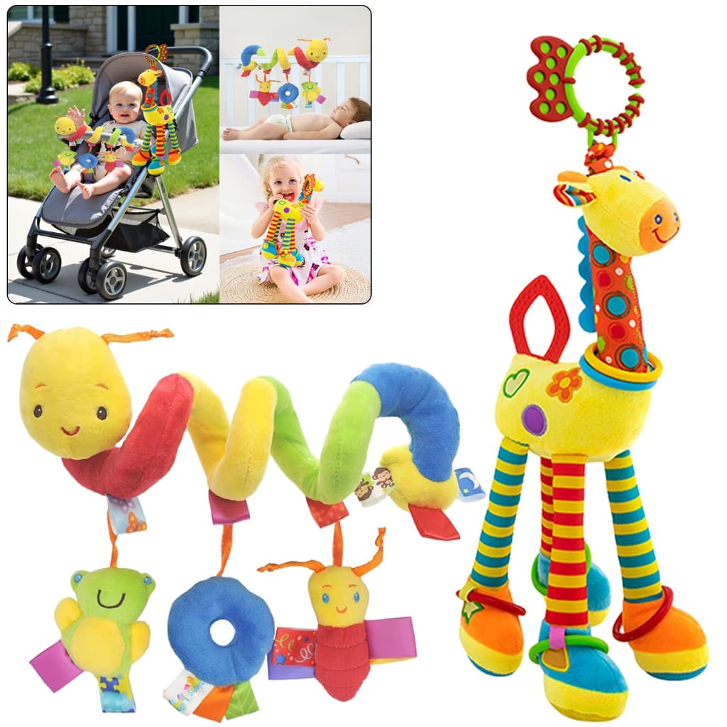 Móbile Girafa Grande Colorida com Mordedor, Chocalho e Naninha Espiral para Bebês - Ideal para Carrinho e Berço