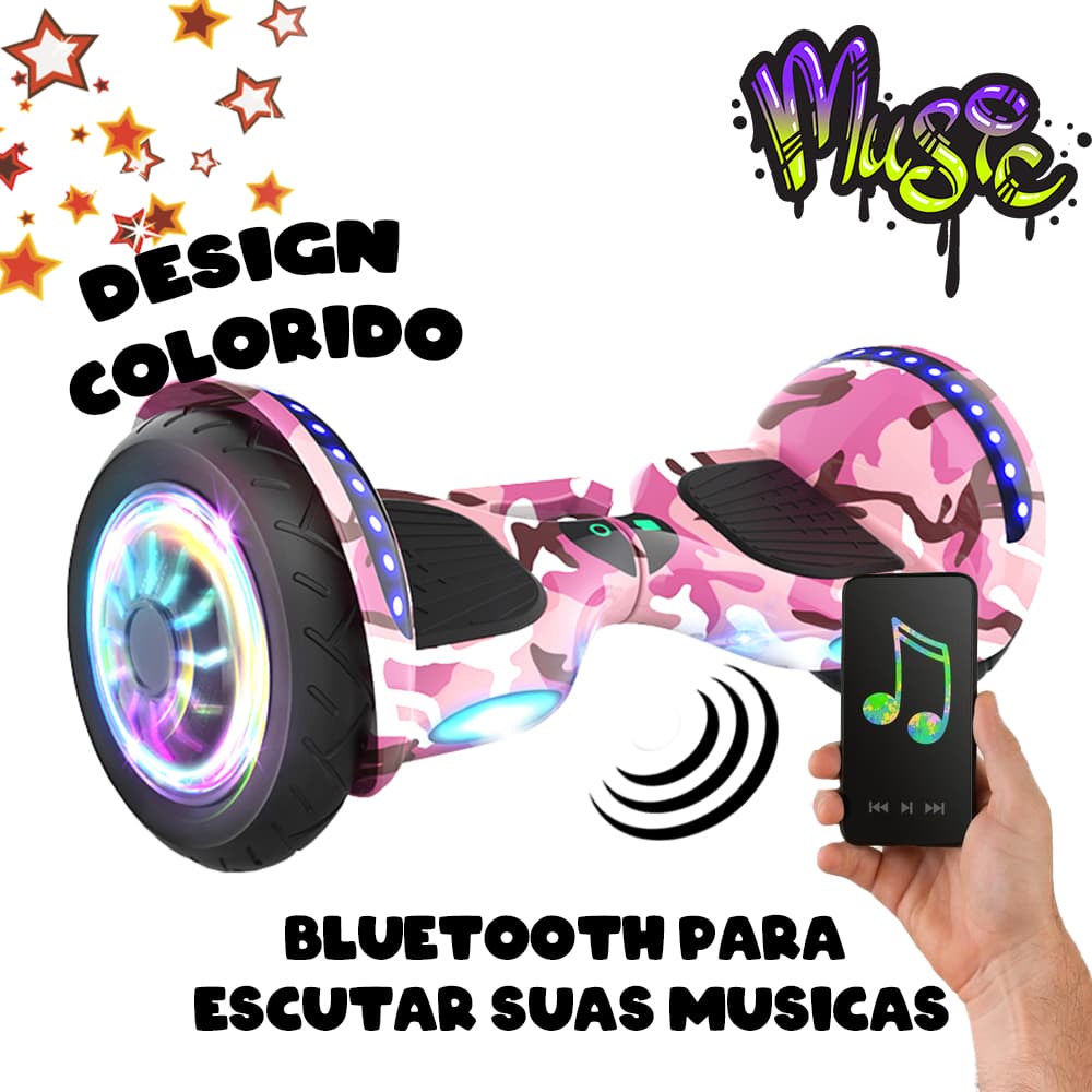 Hoverboard com LED, Bluetooth e Controle Remoto | Skate Elétrico 6,5" Exclusivo -P10