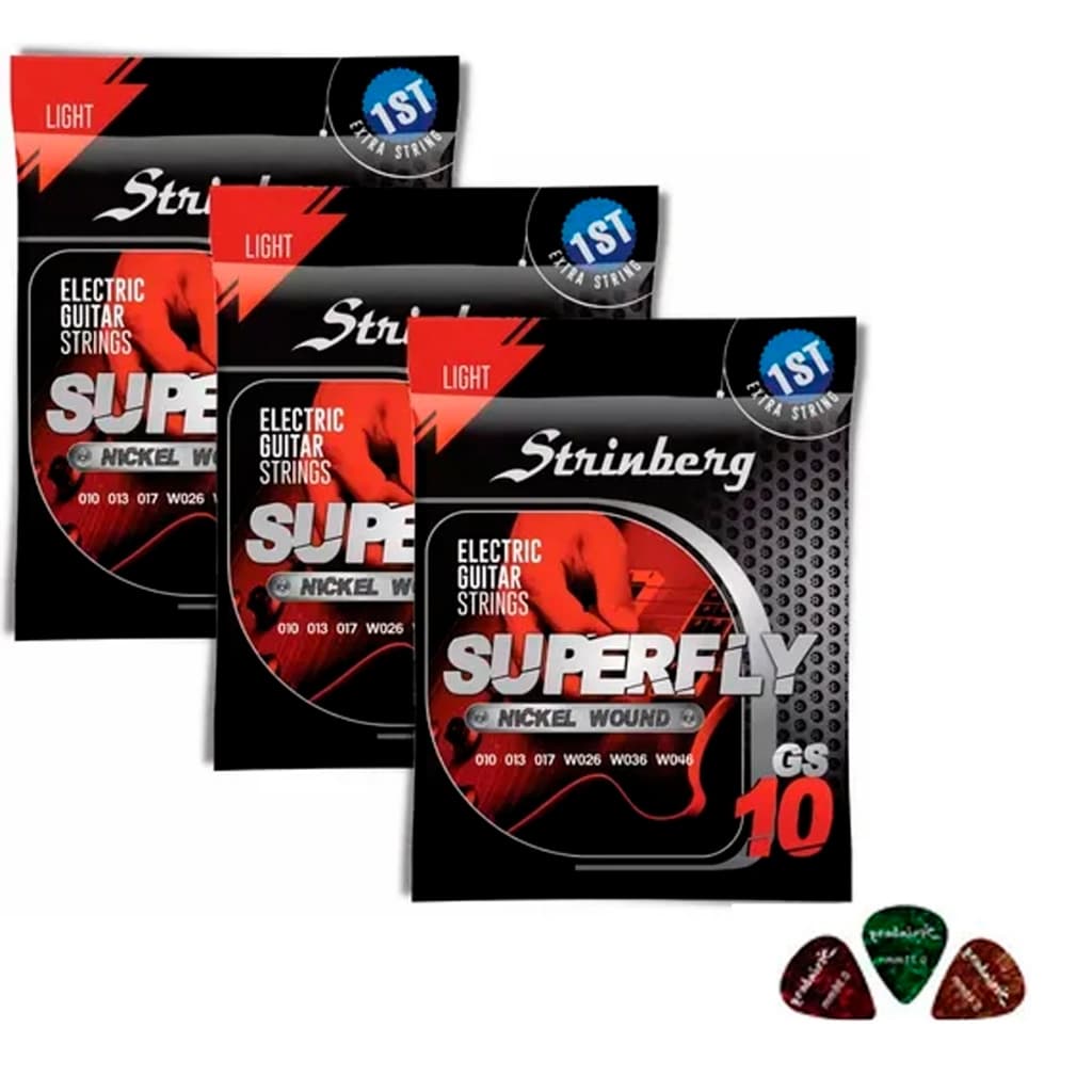 Kit 3 Jogos Cordas Encordoamento Strinberg Guitarra 10 Gs10