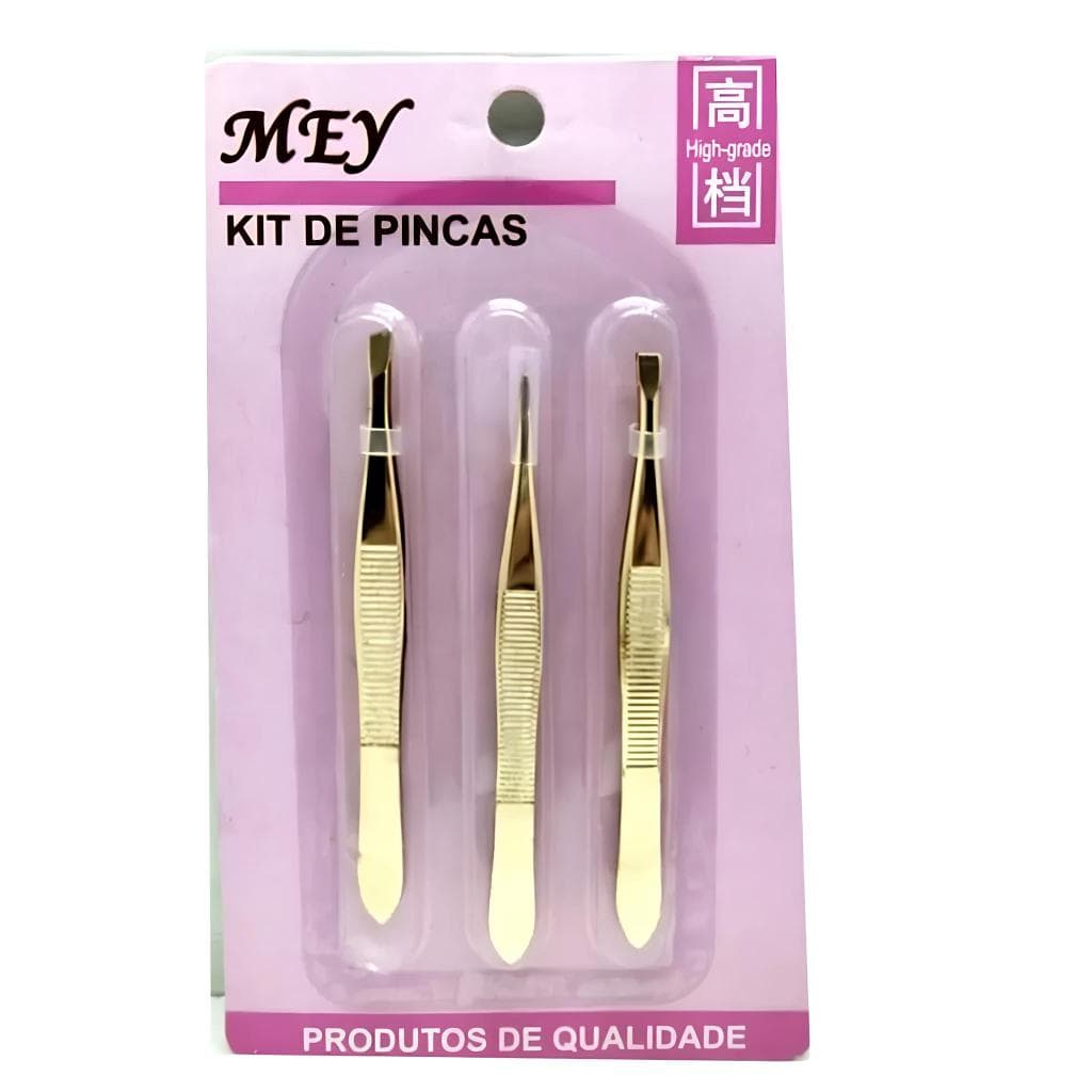 Kit 3 Pinça Modeladores de Sobrancelhas Ponta Plana, Ponta Angular e Pontiaguda Aço Inoxidável