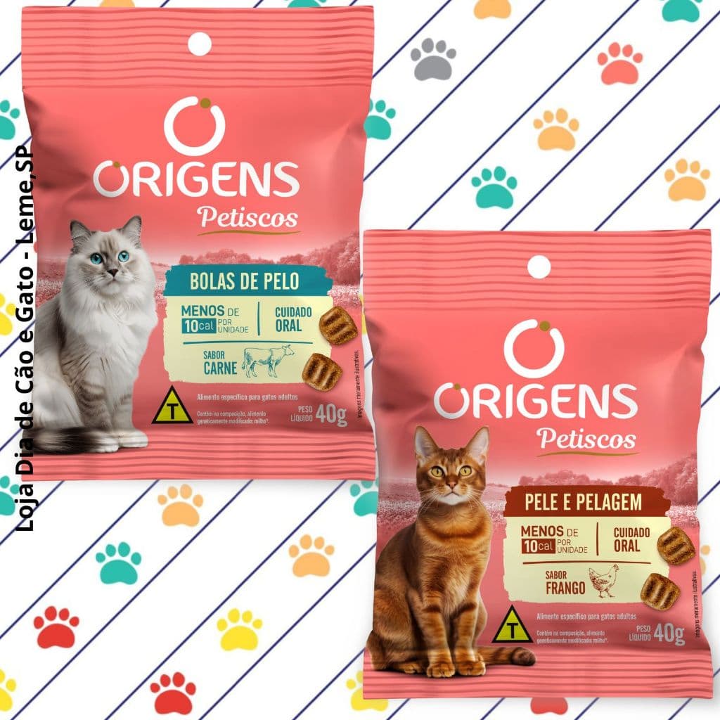 Petiscos para Gatos Origens 40g - Bola de Pelo e Pele e Pelagem