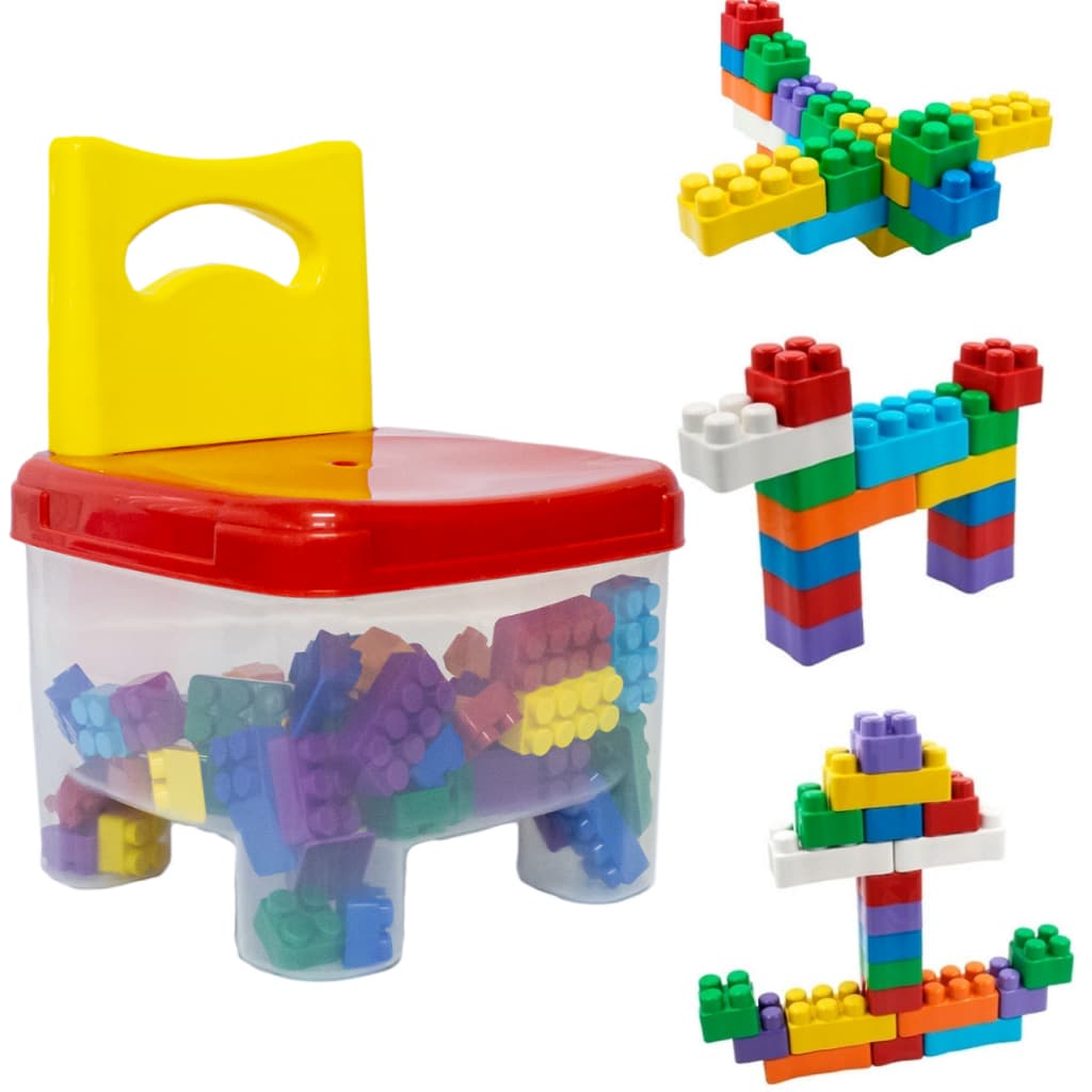 Cadeira Infantil Cadeirinha Com 70 Blocos Coloridos Brinquedo Educativo Menino Menina