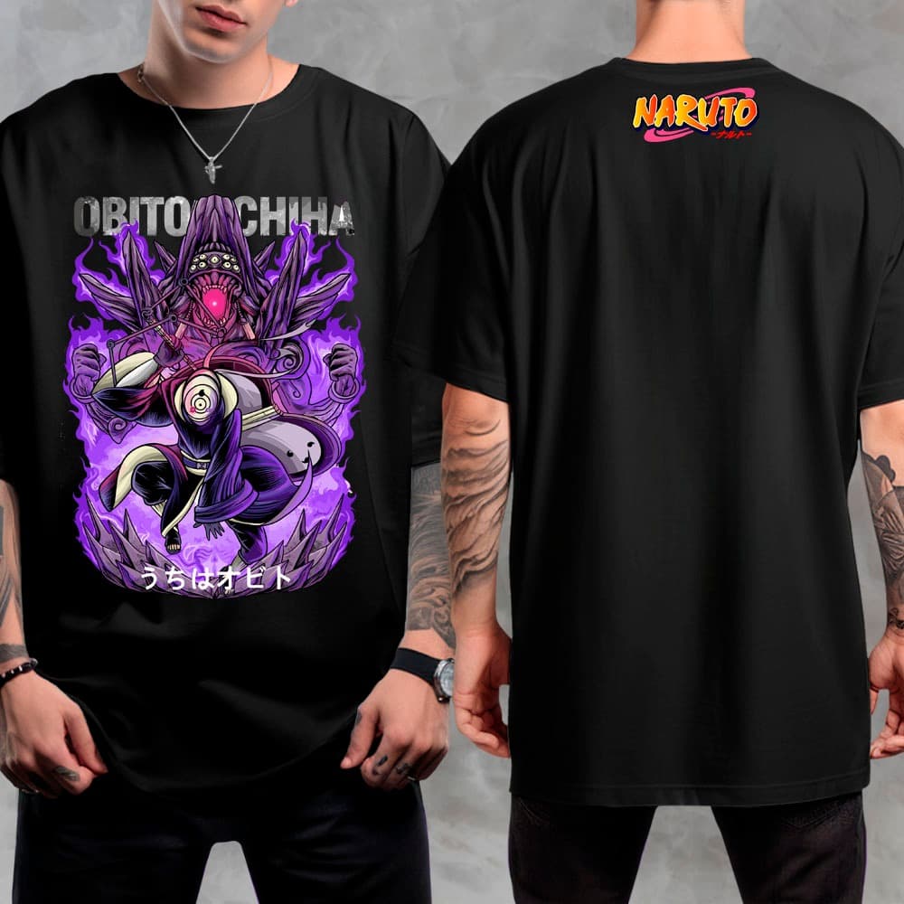 Camiseta Anime Naruto Uchiha Obito Tobi Sharingan Camiseta Algodão 100% Estampa Não Desbota