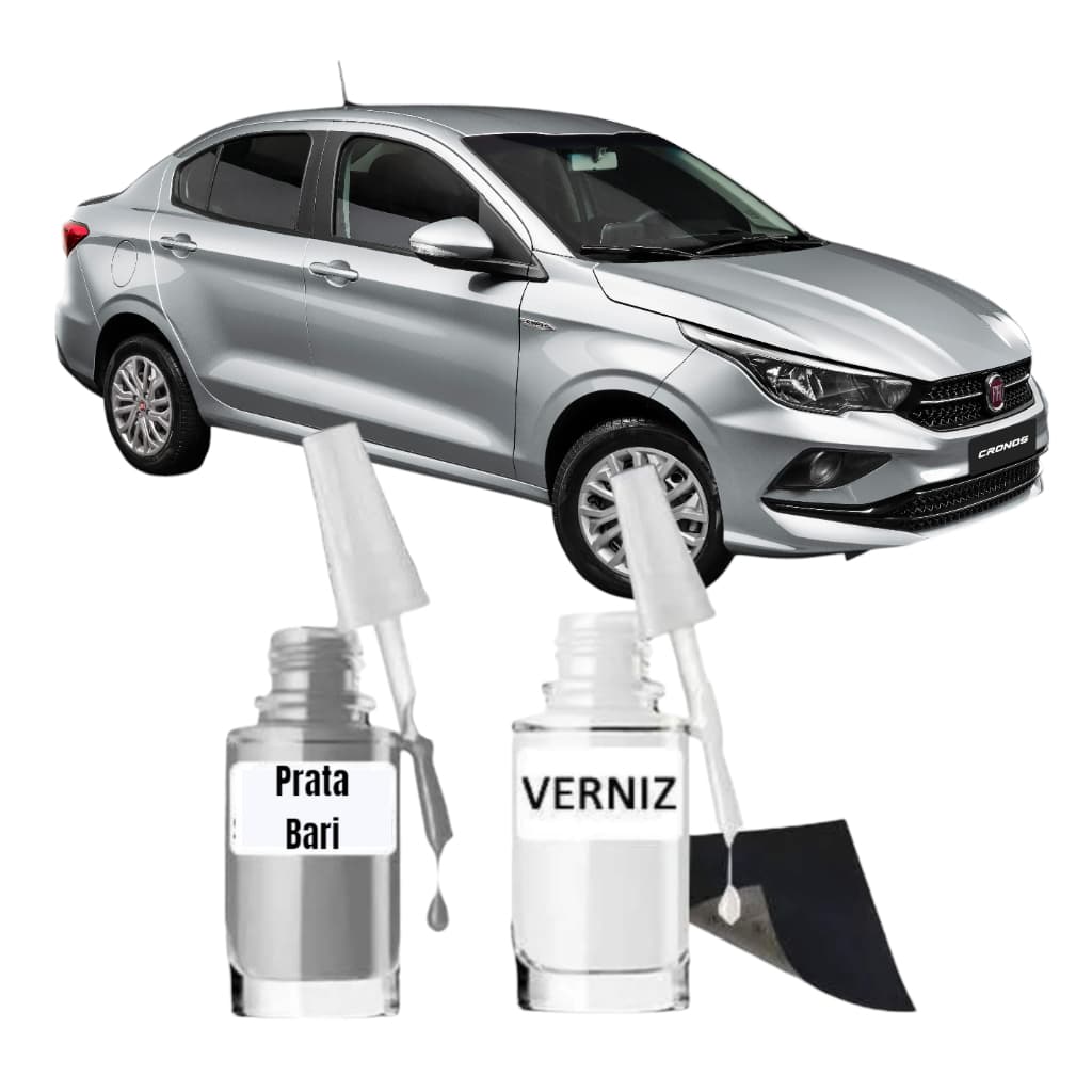 Tinta Tira Risco Auto Fiat Prata Bari Cronos + Verniz 10ml Uso Profissional