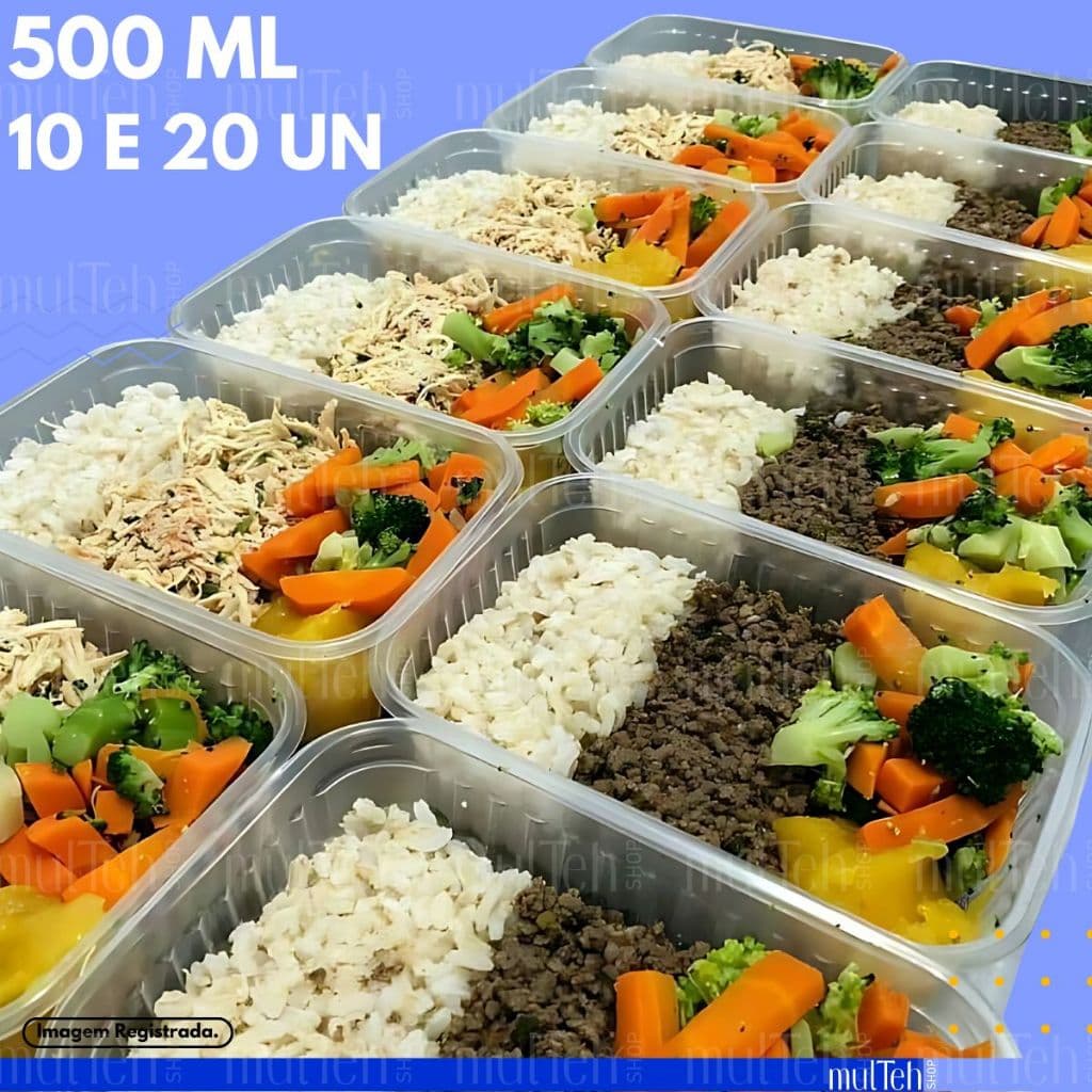 10 20 Potes 500ml Retangular Embalagem Microodas Freezer Marmita Fitness  Quente Frio