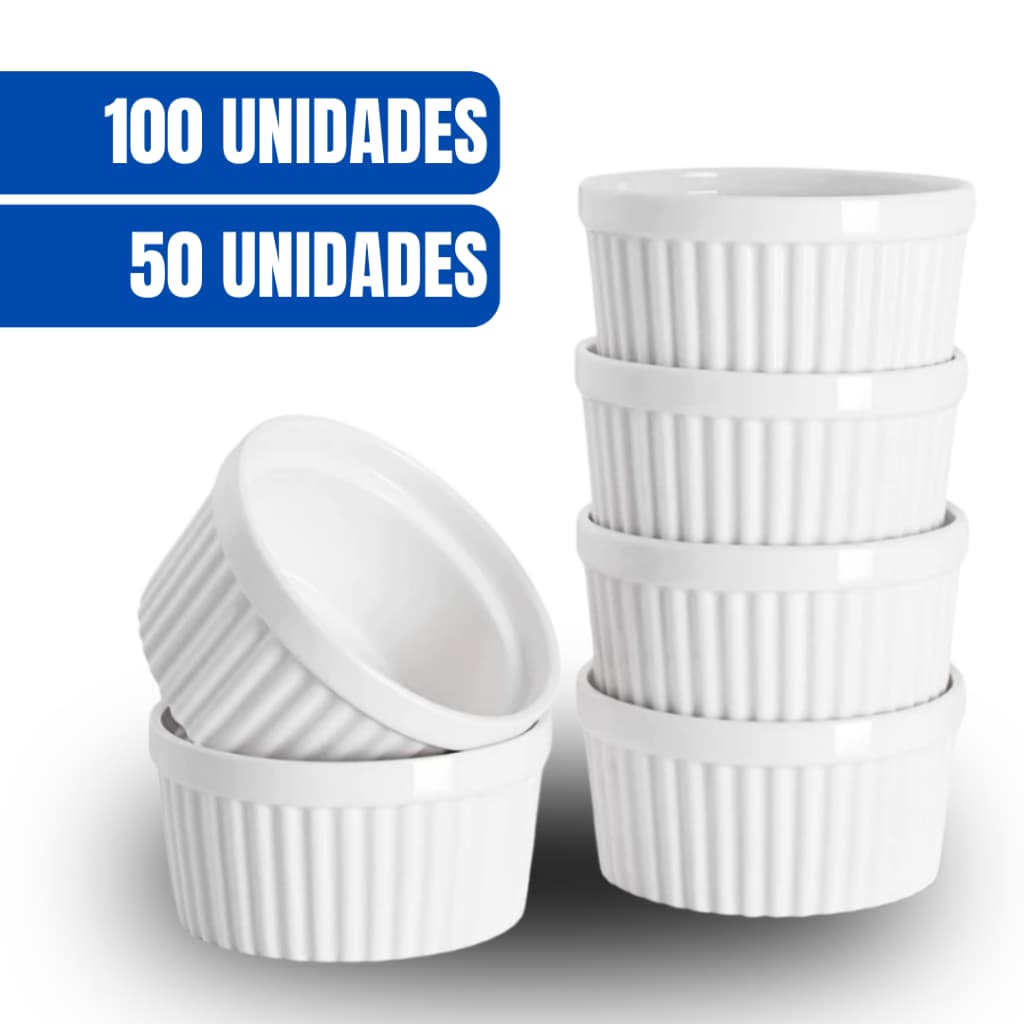 Kit Ramequim Ramekins Branco Pequeno e Médio 50 ou 100 Unidades Plástico Polipropileno
