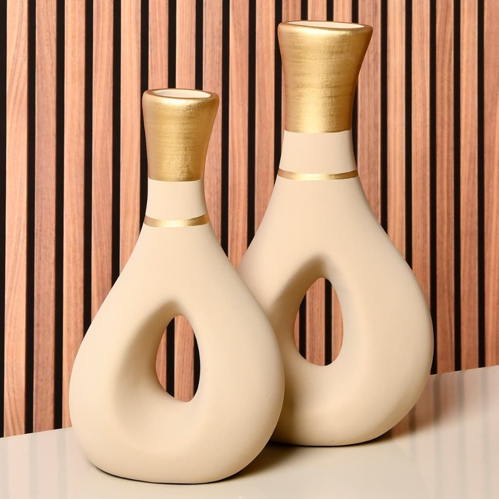 Conjunto 2 Peças Vaso Decorativo Cerâmica Colorido Enfeite para Decorar Casa Sala Rack Sala Aparador
