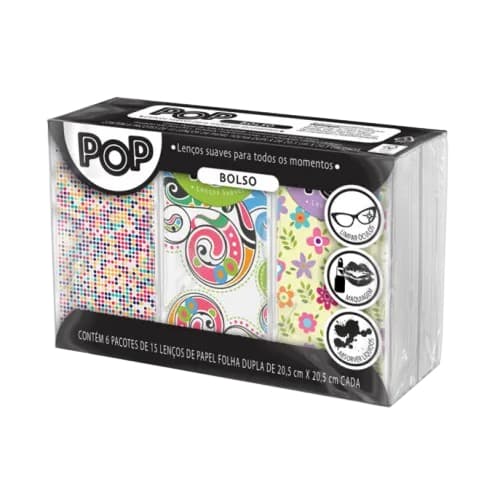 LENÇO DE PAPEL - POP BOLSO - KIT COM 36 UNIDADES - 6 PACOTES COM 6 UNIDADES