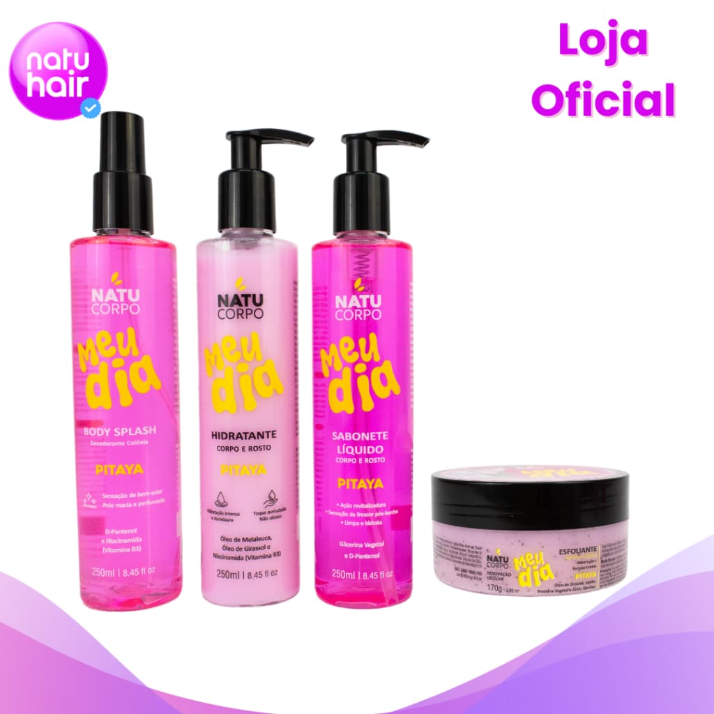 Kit Pitaya - Body Splash 250ml + Hidratante 250ml + Sabonete Líquido 250ml + Esfoliante 170g