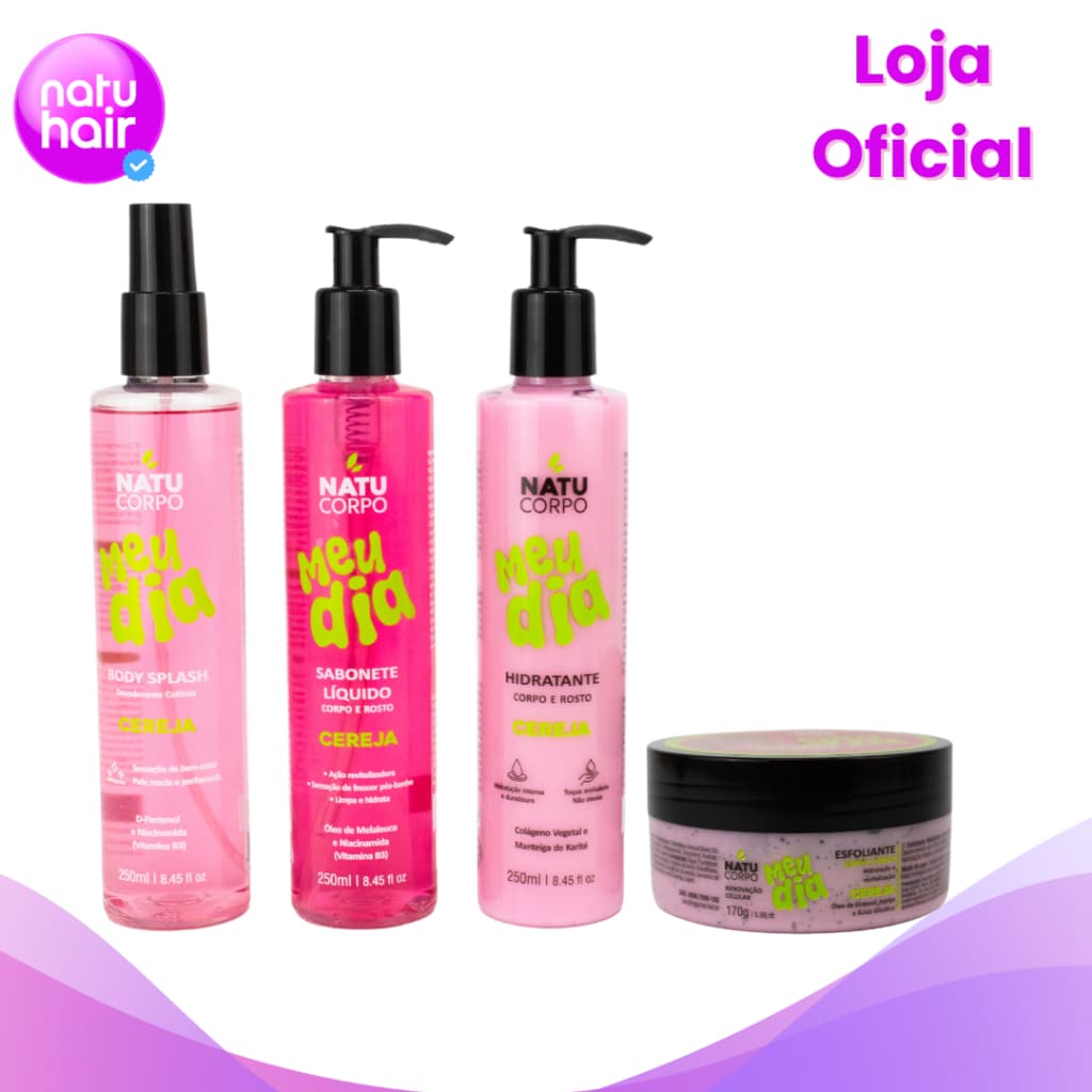 Kit Cereja - Body Splash 250ml + Hidratante 250ml + Sabonete Líquido 250ml + Esfoliante 300g