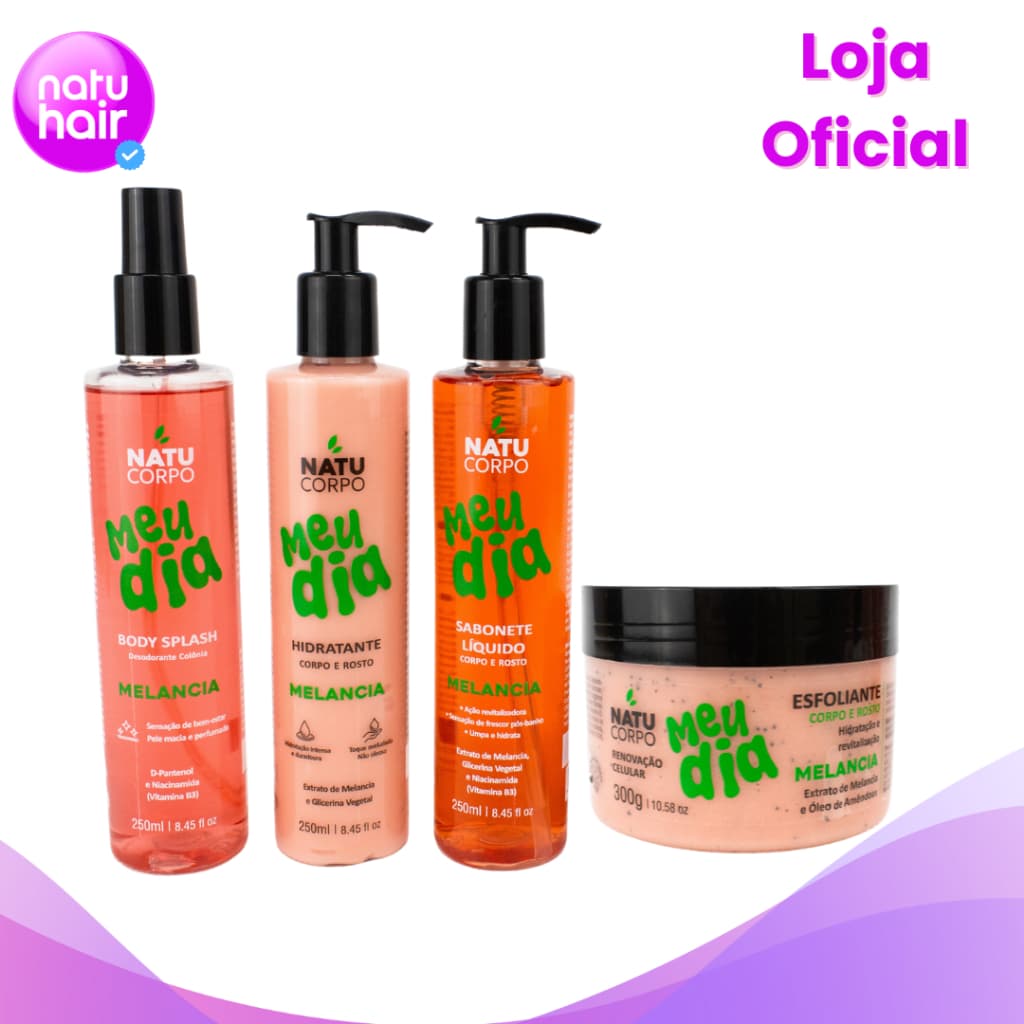 Kit Melancia - Body Splash 250ml + Hidratante 250ml + Sabonete Líquido 250ml + Esfoliante 300g