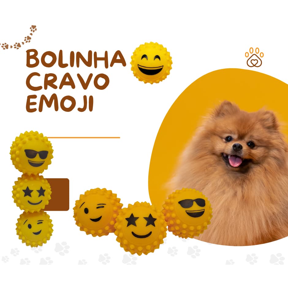 Brinquedo Pet BOLINHA CRAVO EMOJIS Divertidos Mordedor