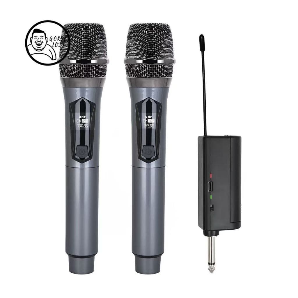 Kit 2 Microfones Dinâmico Sem Fio Profissional Recarregável Uhf para Karaokê