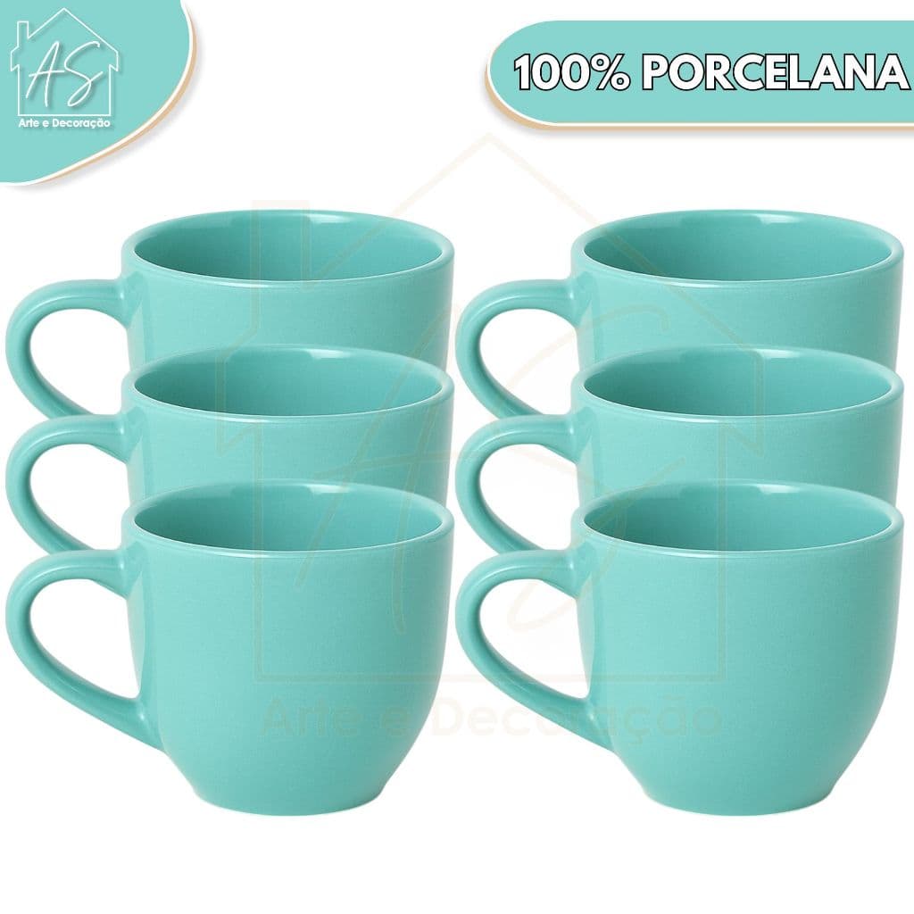 Jogo 6 Xicara Café Chá Porcelana 170ml > Cor Verde