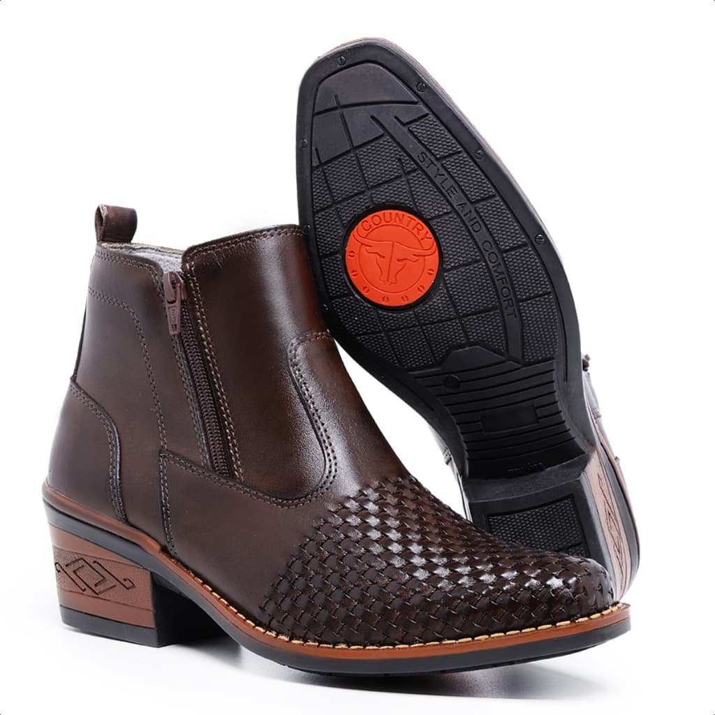 Bota Botina Masculina Country Trice Bico Fino Couro Legitimo Café