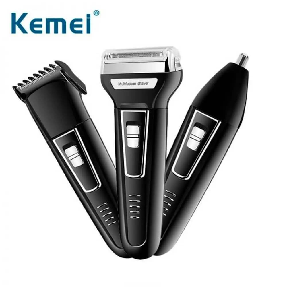 Aparelho De Barbear Depilador Elétrico 3 Em 1 - Recarregável Cor Preto - Bivolt - 60 Minutos de Uso sem Fio - Kemei