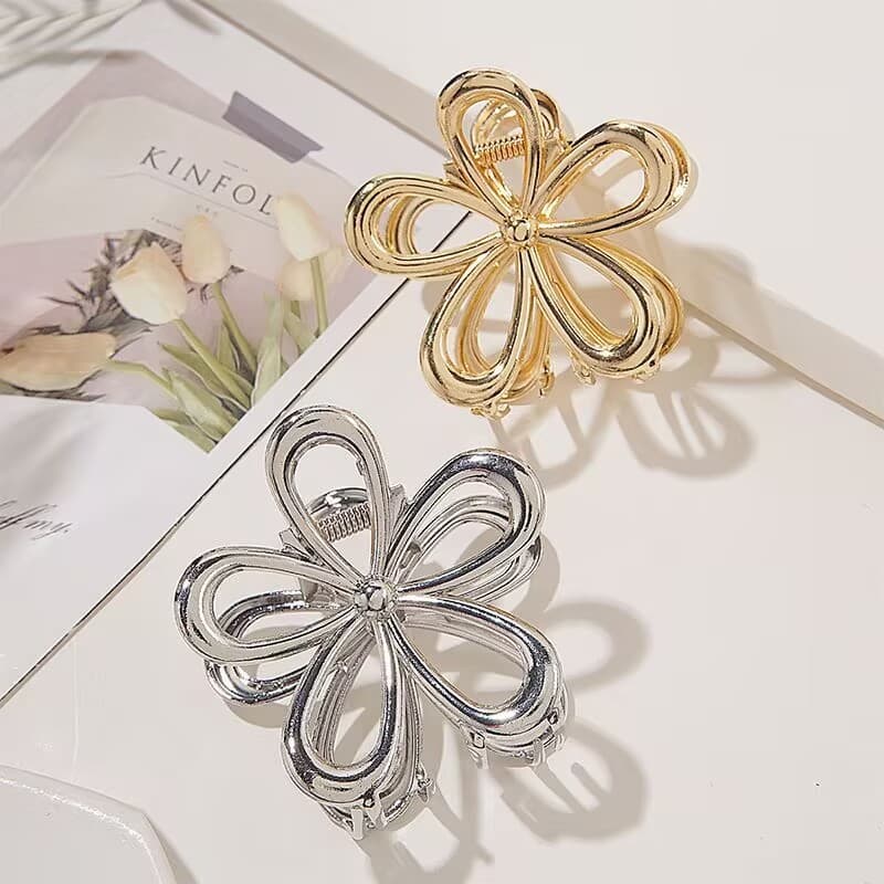 Flor De Metal Prata/Dourado Grampo De Cabelo Giro Acessórios Para Meninas DocesHJ-H70