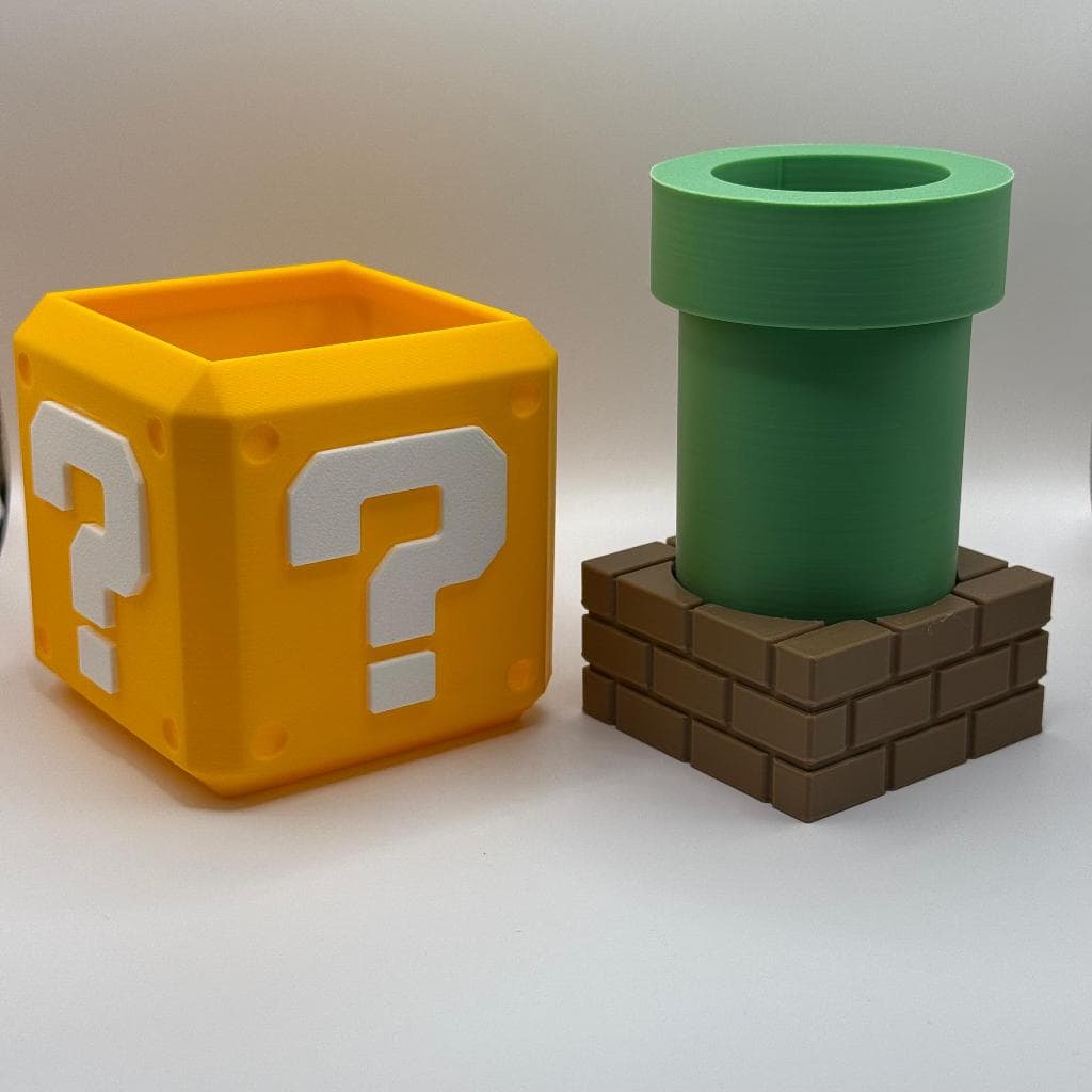 Combo Decorativo Super Mario Bloco Interrogação e Cano Icônico Decoração Geek Gamer Piranha Plant