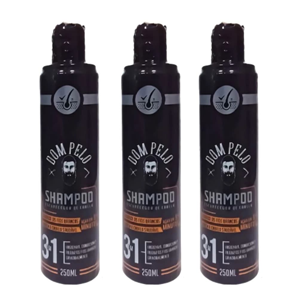 Kit 3 Shampoos Escurecedores Dom Pelo 250ml - Reduz Fios Brancos - Pronta Entrega, Envio Imediato