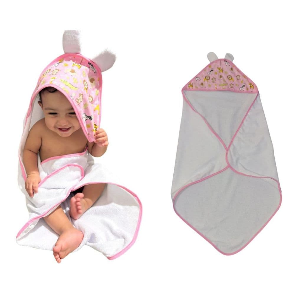Kit 2 Toalhas Banho Bebe Infantil Recém Nascido Maternidade Poliéster Atoalhado c Capuz de Orelhinha