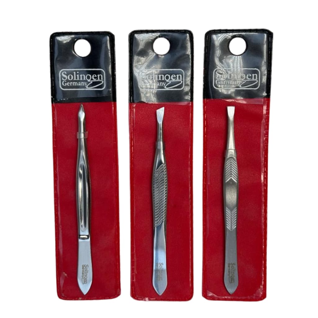 Kit 3 Pinças Solingen Design Sobrancelha Prata (Triangular + Chanfrada + Reta)