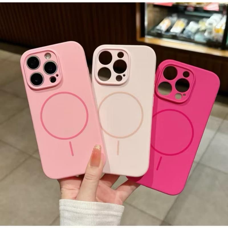 Capa De Telefone De silicone Líquido Magnético De Círculo Fino De Pele Dourada Do Deserto Para iPhone 16 15 14 13 12 11