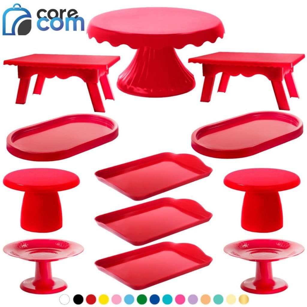 Kit Festa 1 Cake Renda 19, 2 Mini Cogumelo, 3 Band 20x13, 2 Bandejas Oval, 2 Mini Cake, 2 Mesinhas