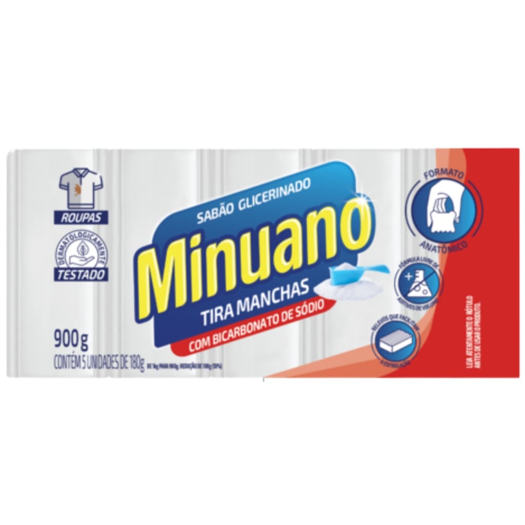 Sabão Barra Glicerinado 800g 5Un Tira Manchas Minuano