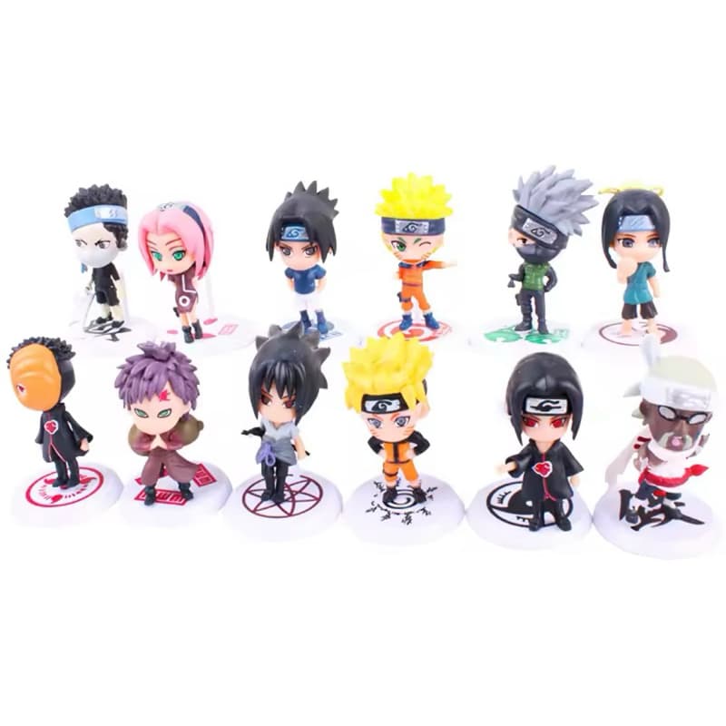 Naruto Sasuke 12 pç, mine estatueta com base 7-8 cm.