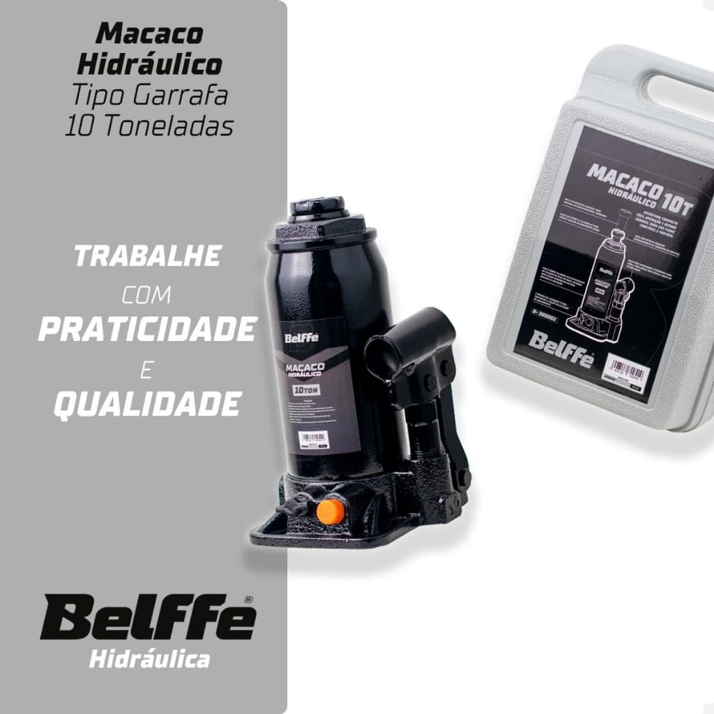 Macaco Tipo Garrafa Manual Hidráulico Suporta Até 10 Toneladas Profissional C/ Fácil Manuseio Belffe