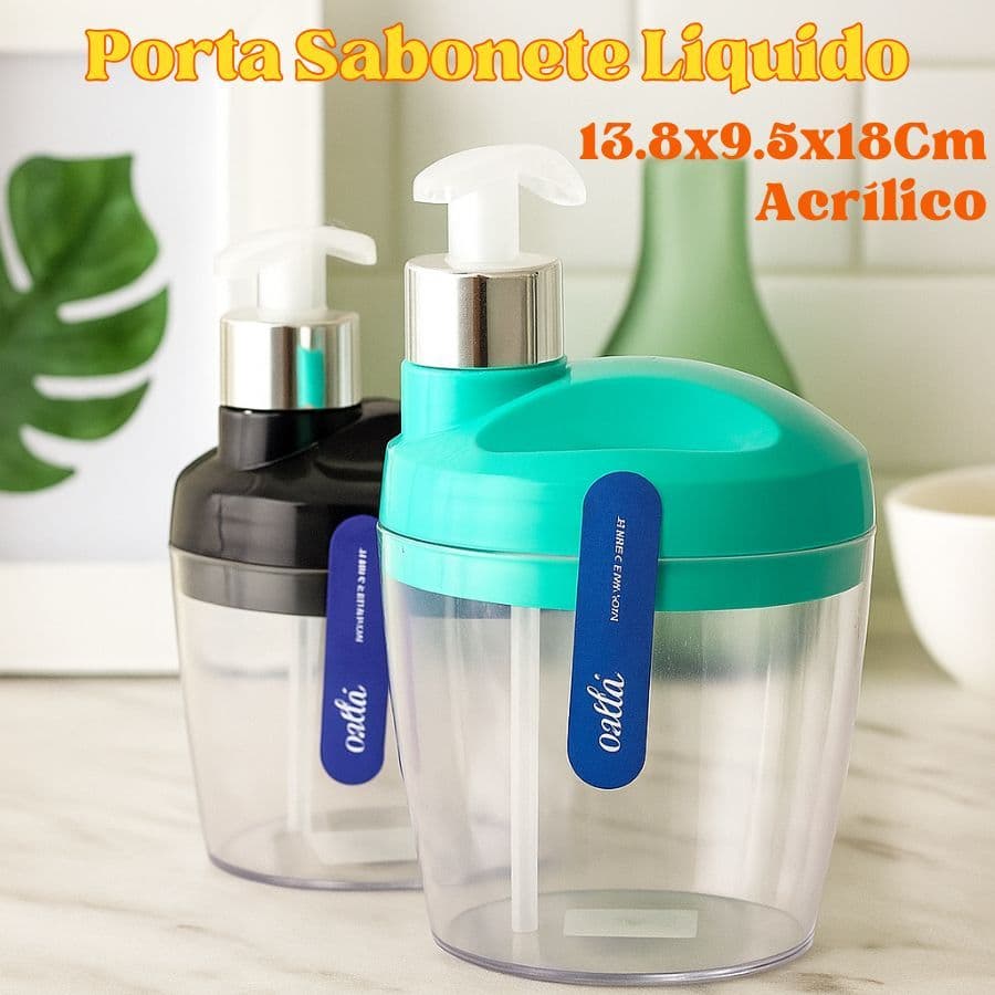 Porta Sabonete Liquido Dispense Organizador Acrílico Para Detergente 13.8x9.5x18 Verde E Preto Arthi