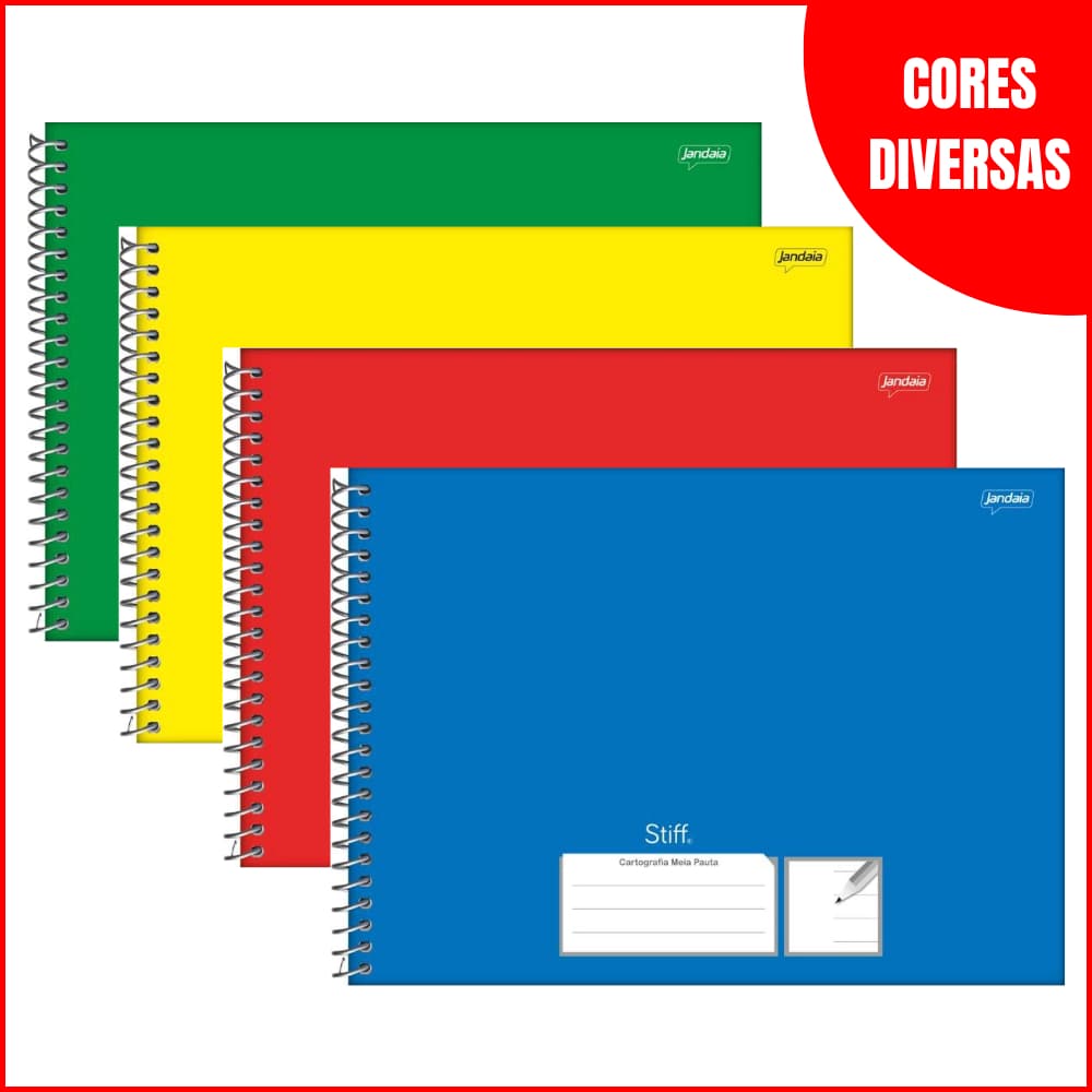 Caderno Meia Pauta Espiral 80 Folhas Jandaia Capa Dura