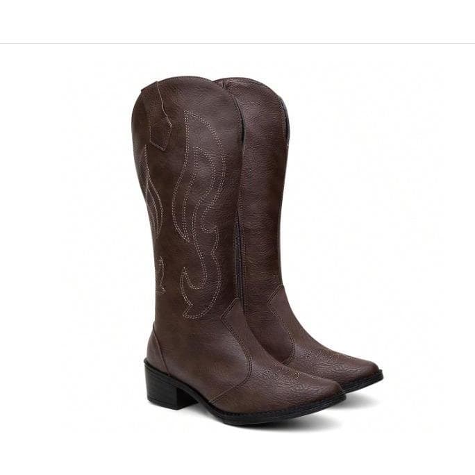 Bota Feminina Texana Western Country Cano Alto Confortável Marrom Chocolate