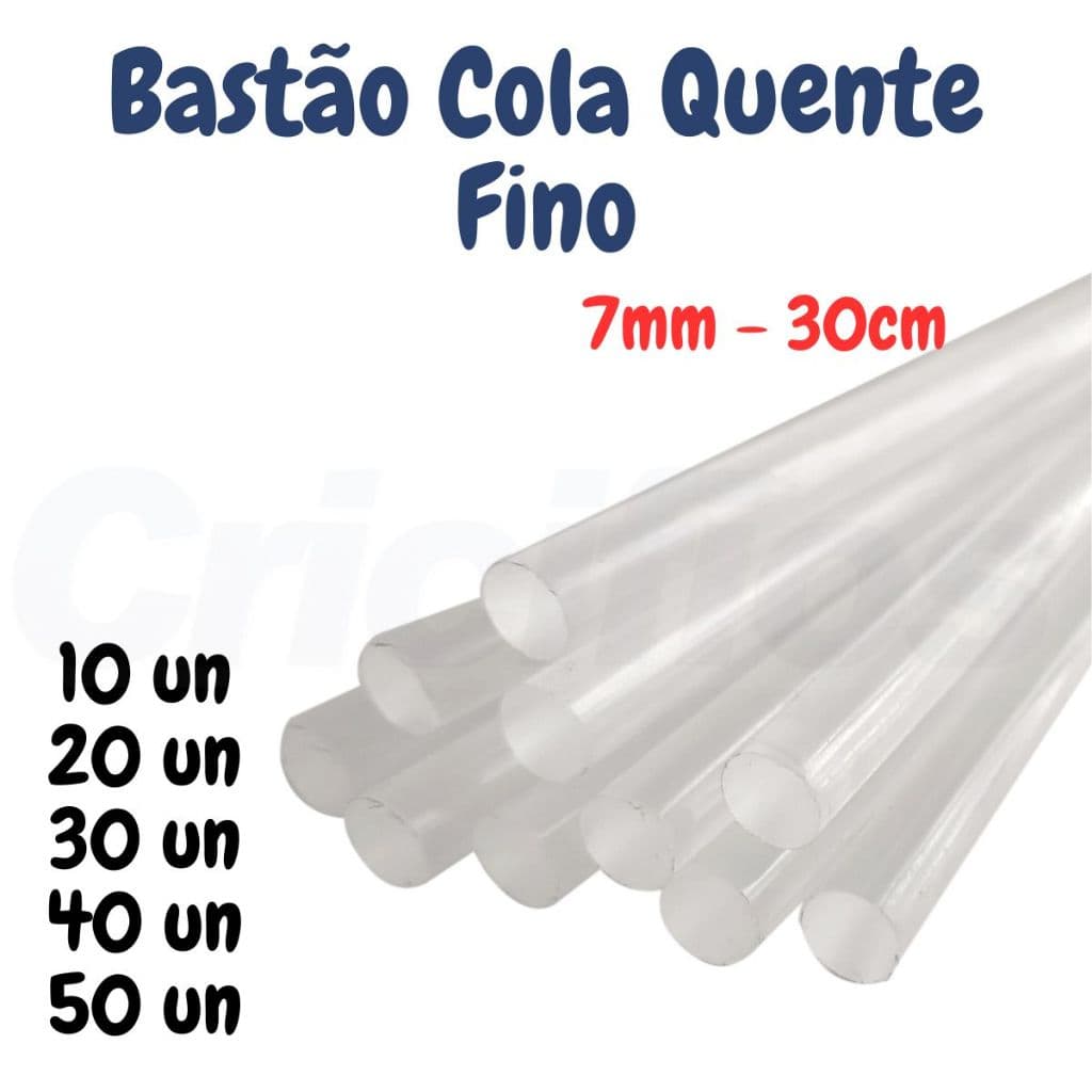 Bastão Cola Quente Fino 30cm x 7mm | Cola Transparente para Artesanato Madeira Plástico Tecido