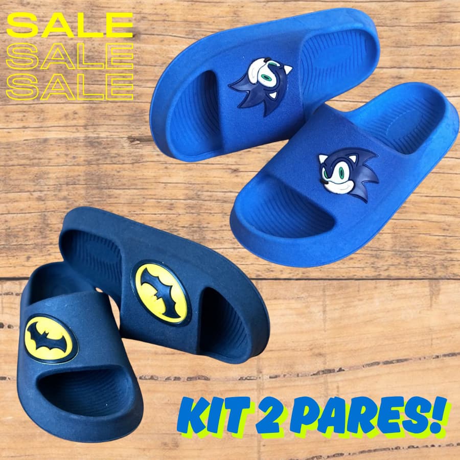 Kit 2 Pares Papete Infantil Sandalia Menino Personagens Chinelo Nuvem Escolar Calçado Confortável